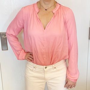 Gap Pink Notched Collar Long Sleeve Blouse